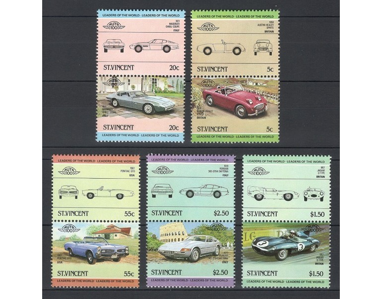 ST VINCENT 1984 - AUTOMOBILE DE EPOCA - SERIE DE 10 TIMBRE - NESTAMPILATA - MNH / auto308